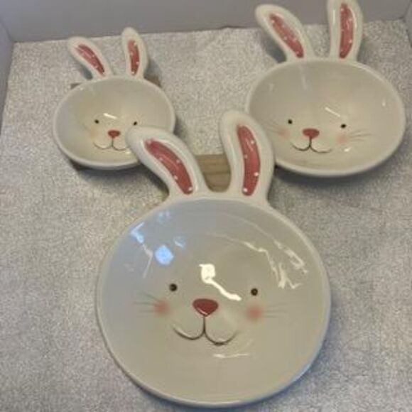 Easter Blossoms and Blooms Bunny Rabbit Nesting Candy Snack Bowls Set of 3 EUC - Picture 1 of 7